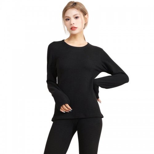 Seamless Thermal Underwear Set, Long Sleeve Crew Neck Tops & Pants, Women's Loungewear & Underwear